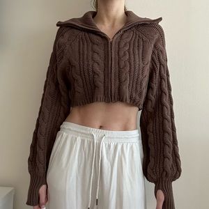 Grey Bandit Cropped Zip Sweater